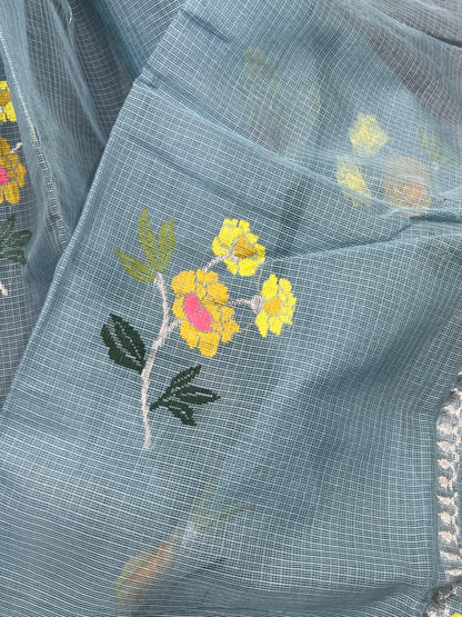 STEEL BLUE PURE HANDLOOM KOTA DORIYA SAREE