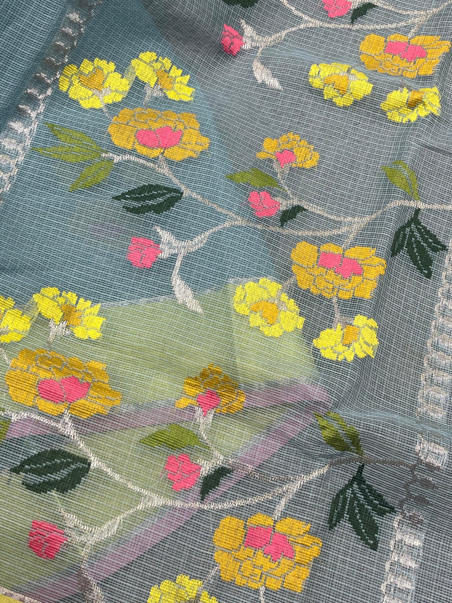 STEEL BLUE PURE HANDLOOM KOTA DORIYA SAREE