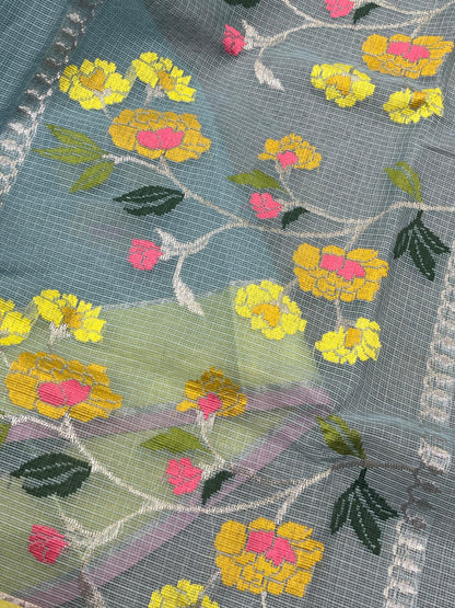 STEEL BLUE PURE HANDLOOM KOTA DORIYA SAREE
