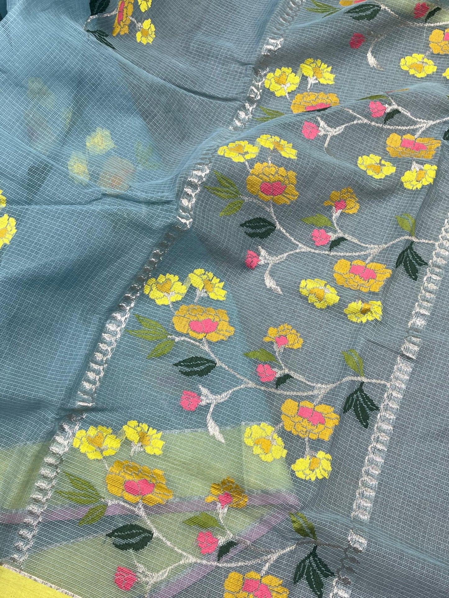 STEEL BLUE PURE HANDLOOM KOTA DORIYA SAREE