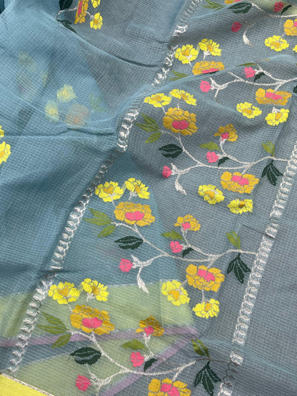 STEEL BLUE PURE HANDLOOM KOTA DORIYA SAREE