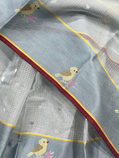 GREY PURE HANDLOOM KOTA DORIYA SAREE