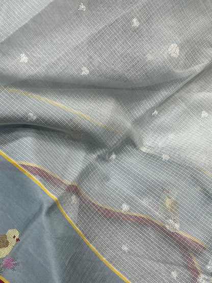 GREY PURE HANDLOOM KOTA DORIYA SAREE