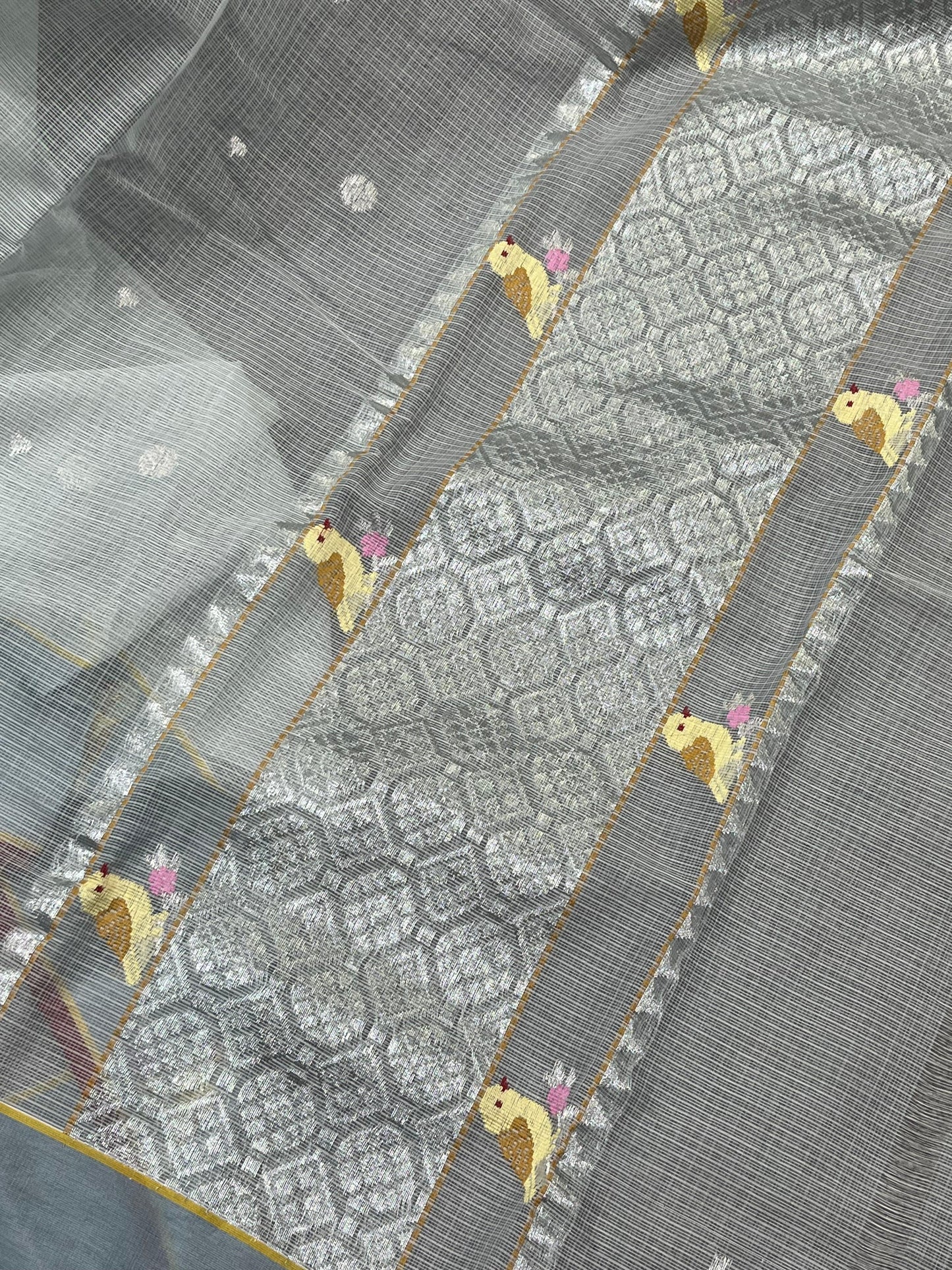 GREY PURE HANDLOOM KOTA DORIYA SAREE