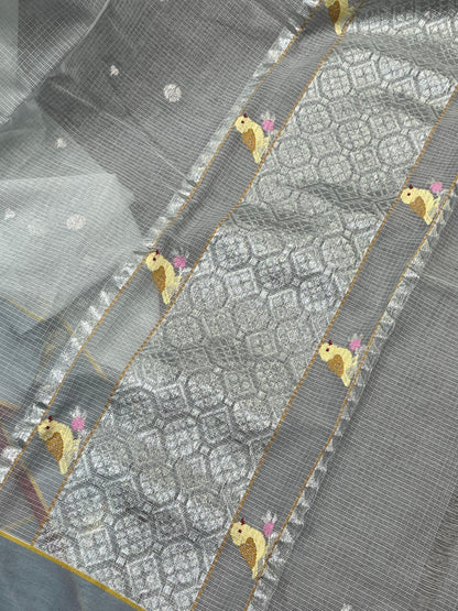 GREY PURE HANDLOOM KOTA DORIYA SAREE