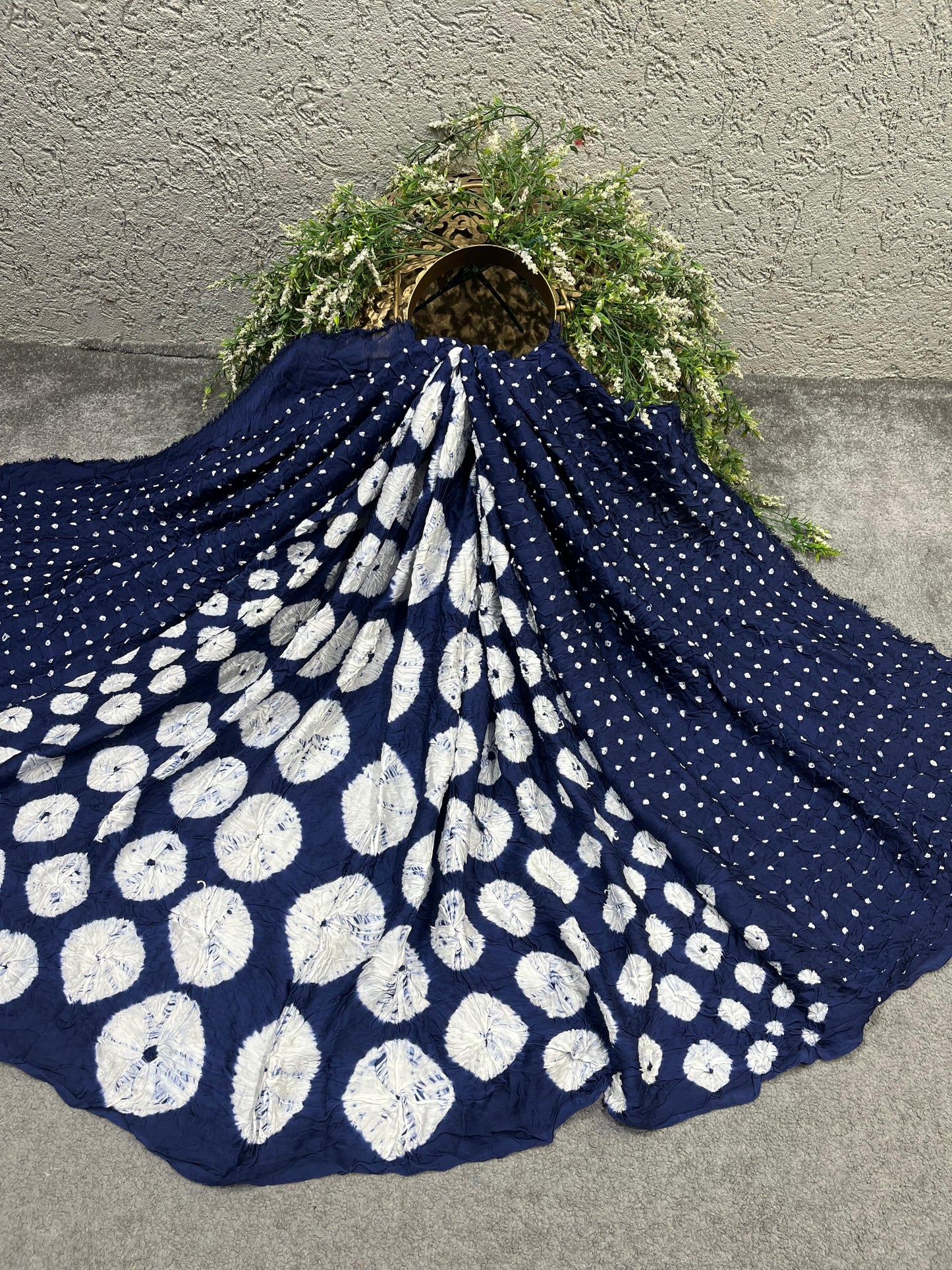 NAVY BLUE MODAL SILK PURE HANDLOOM BHANDEJ DUPATTA