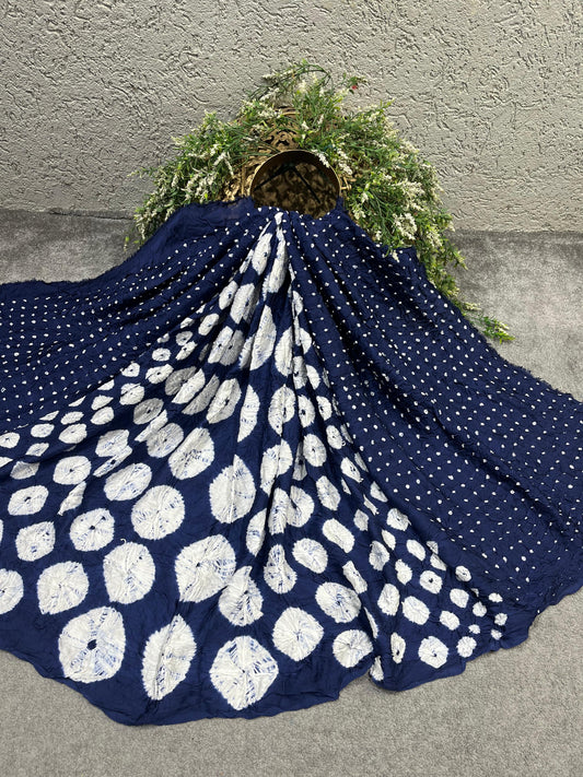 NAVY BLUE MODAL SILK PURE HANDLOOM BHANDEJ DUPATTA