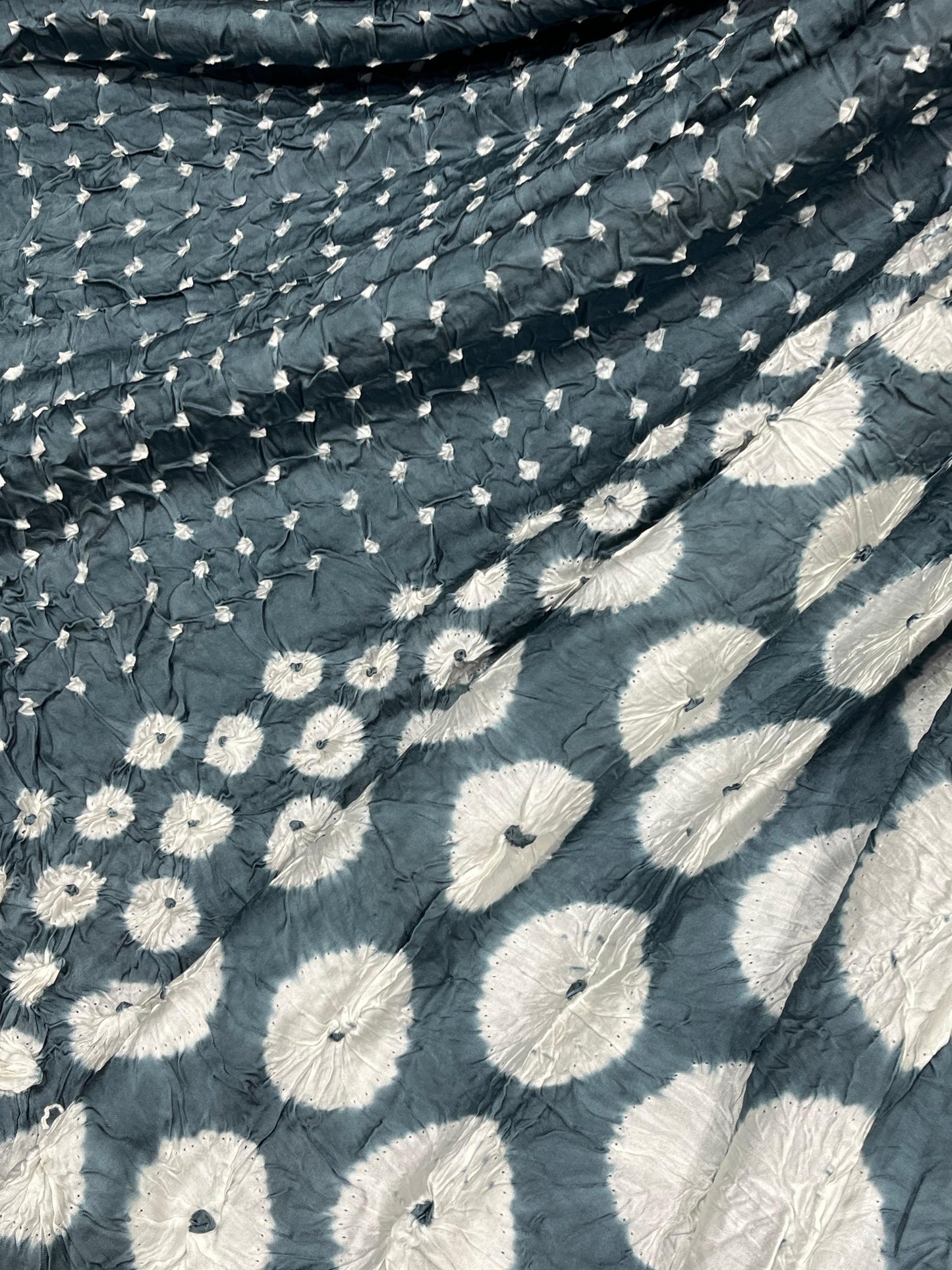 TEAL GREY SILK PURE HANDLOOM BHANDEJ DUPATTA