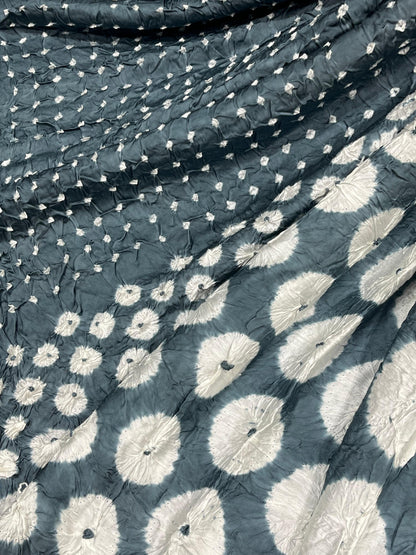 TEAL GREY SILK PURE HANDLOOM BHANDEJ DUPATTA