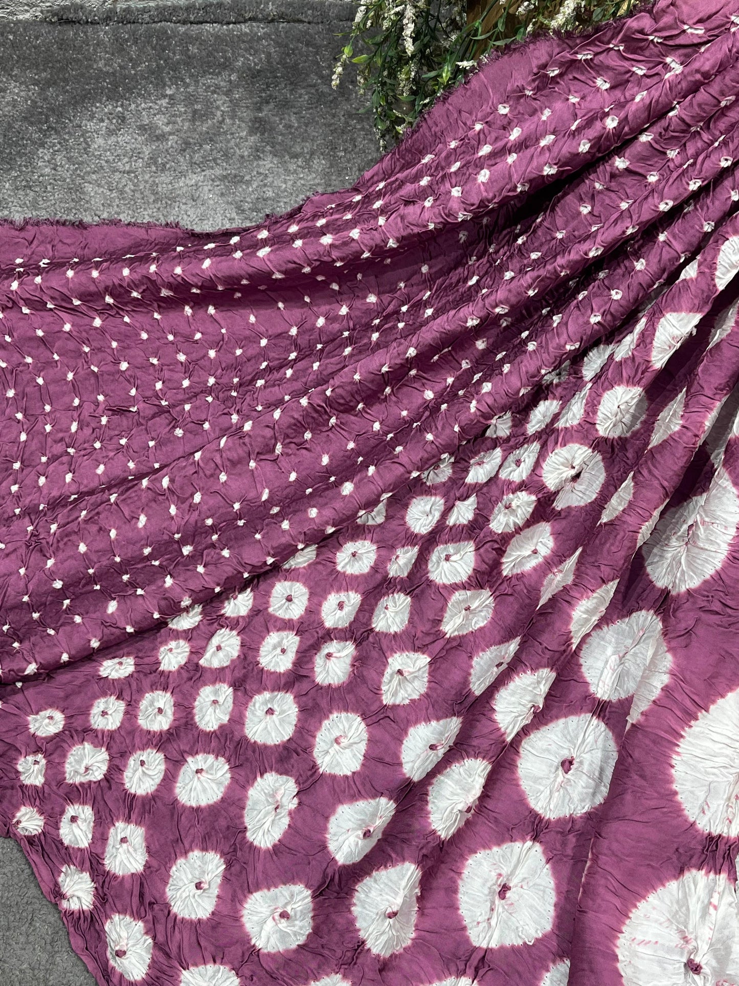 MAUVE MODAL SILK PURE HANDLOOM BHANDEJ DUPATTA
