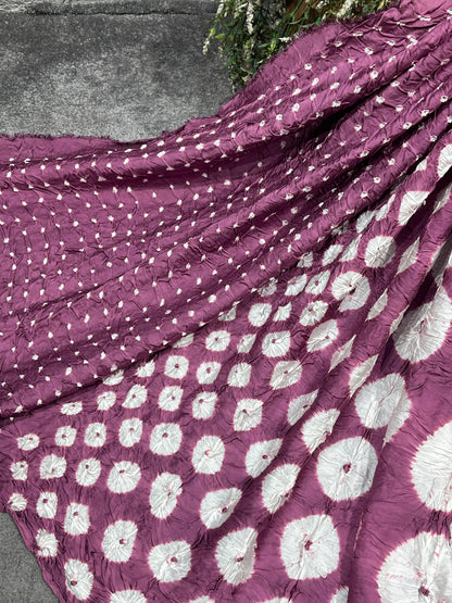 MAUVE MODAL SILK PURE HANDLOOM BHANDEJ DUPATTA
