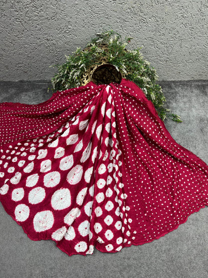 RED MODAL SILK PURE HANDLOOM BHANDEJ DUPATTA