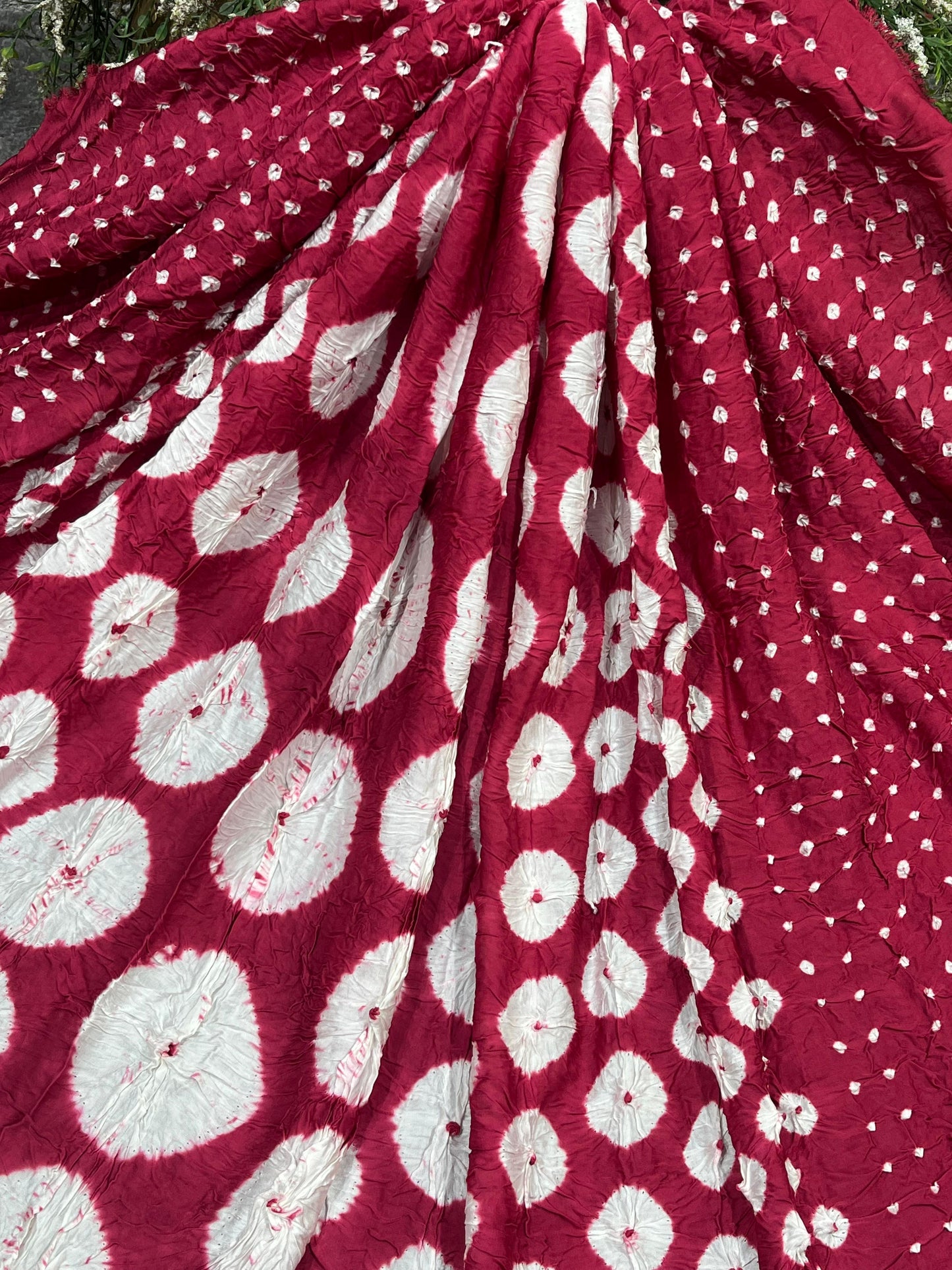 RED MODAL SILK PURE HANDLOOM BHANDEJ DUPATTA