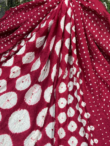 RED MODAL SILK PURE HANDLOOM BHANDEJ DUPATTA
