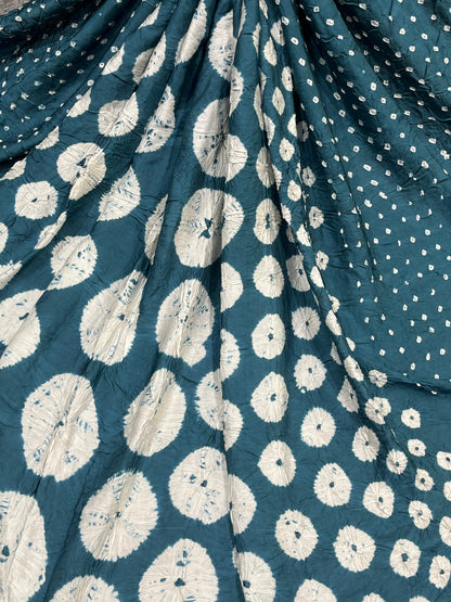 TEAL MODAL SILK PURE HANDLOOM BHANDEJ DUPATTA