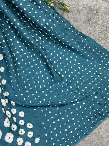 TEAL MODAL SILK PURE HANDLOOM BHANDEJ DUPATTA