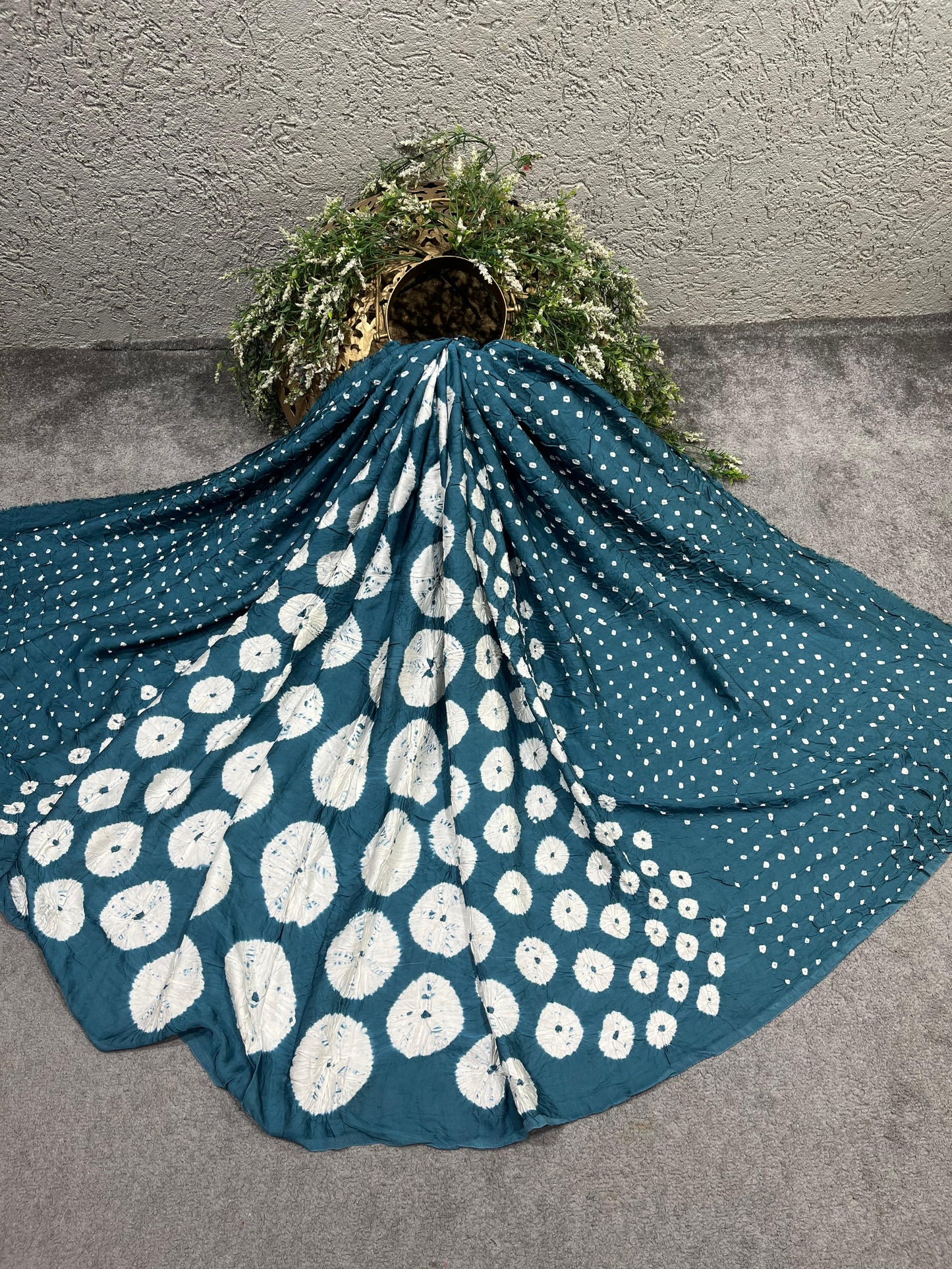 TEAL MODAL SILK PURE HANDLOOM BHANDEJ DUPATTA