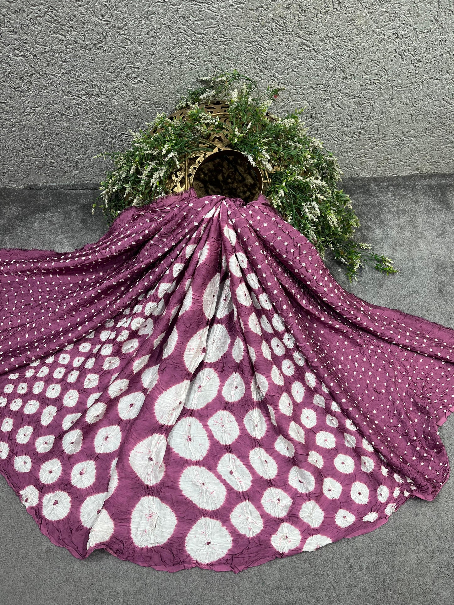MAUVE MODAL SILK PURE HANDLOOM BHANDEJ DUPATTA