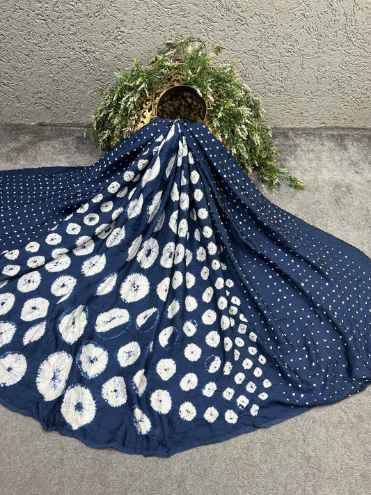 NAVY BLUE MODAL SILK PURE HANDLOOM BHANDEJ DUPATTA