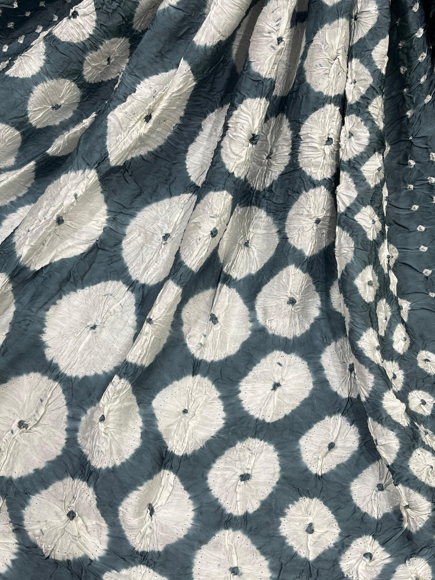 TEAL GREY SILK PURE HANDLOOM BHANDEJ DUPATTA