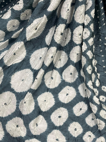 TEAL GREY SILK PURE HANDLOOM BHANDEJ DUPATTA