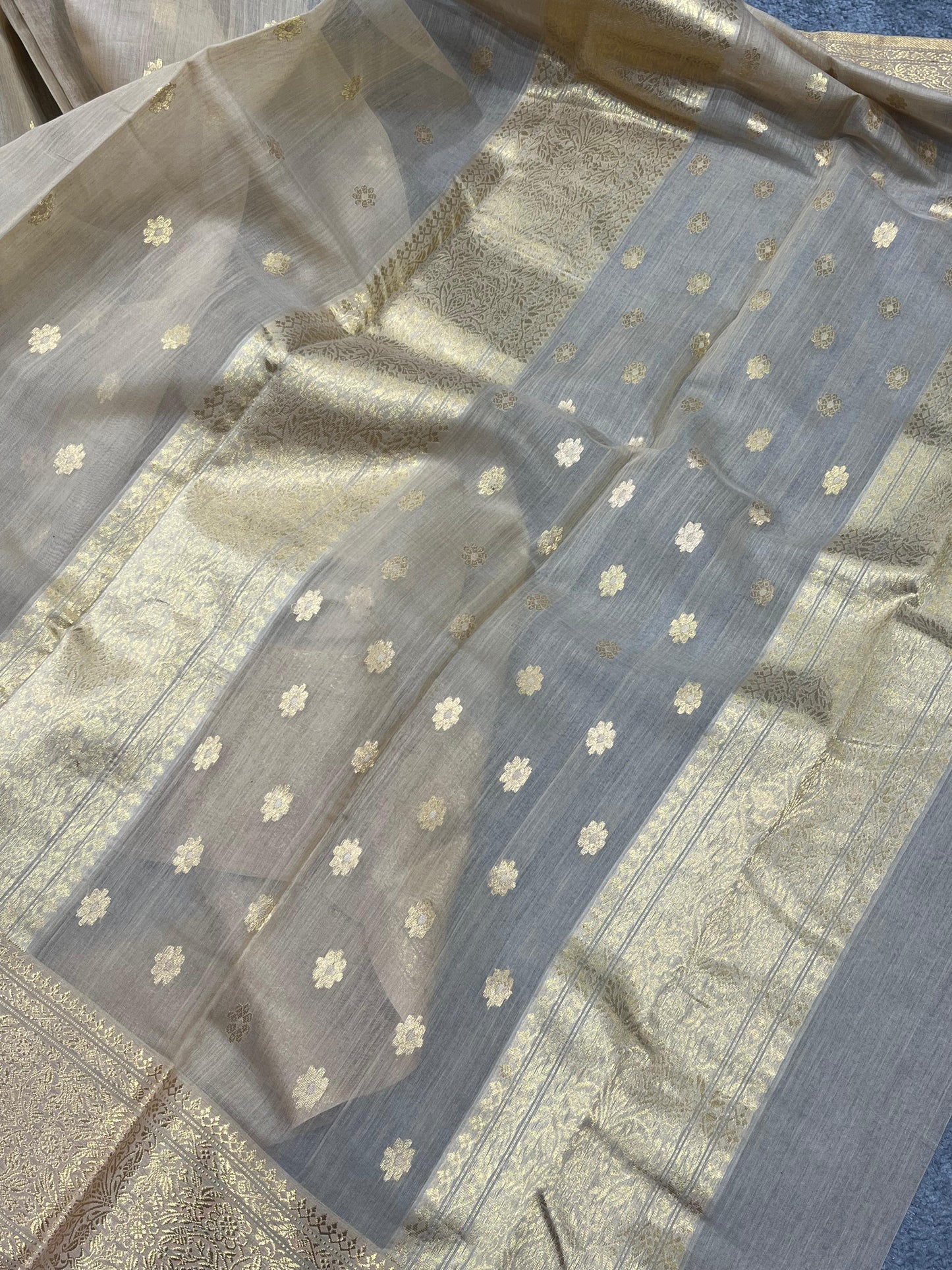 LIGHT BEIGE COTTON PURE HANDLOOM CHANDERI SAREE