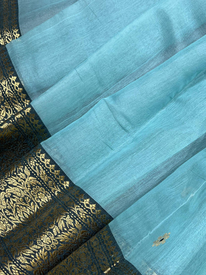 SKY BLUE COTTON PURE HANDLOOM CHANDERI SAREE