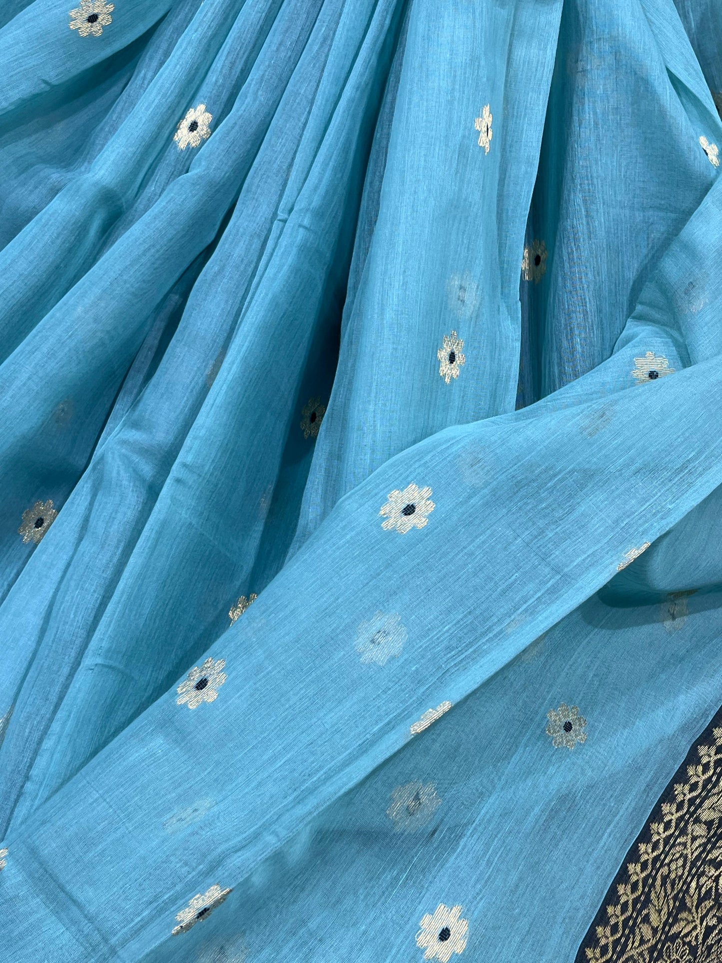 SKY BLUE COTTON PURE HANDLOOM CHANDERI SAREE