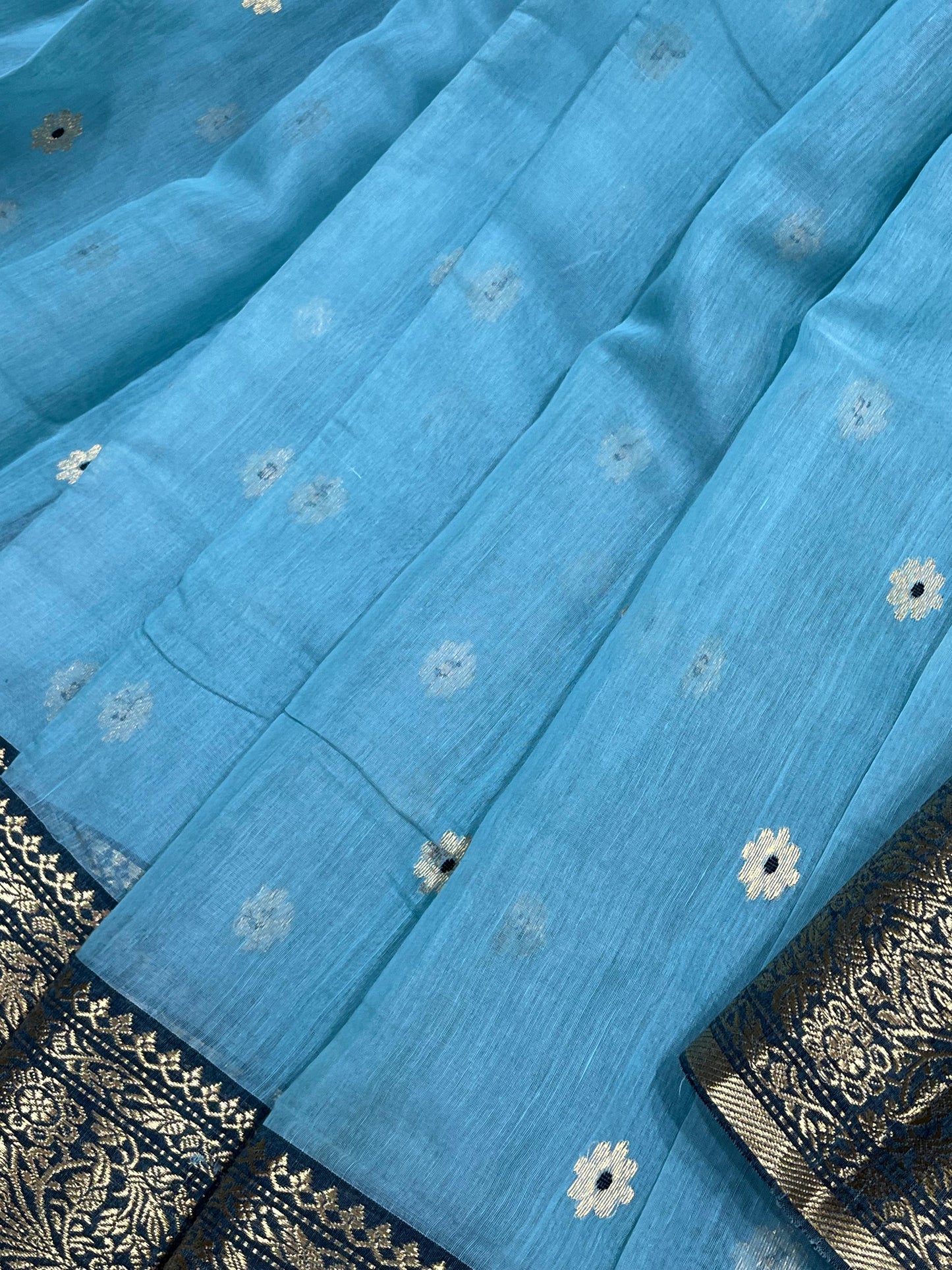SKY BLUE COTTON PURE HANDLOOM CHANDERI SAREE