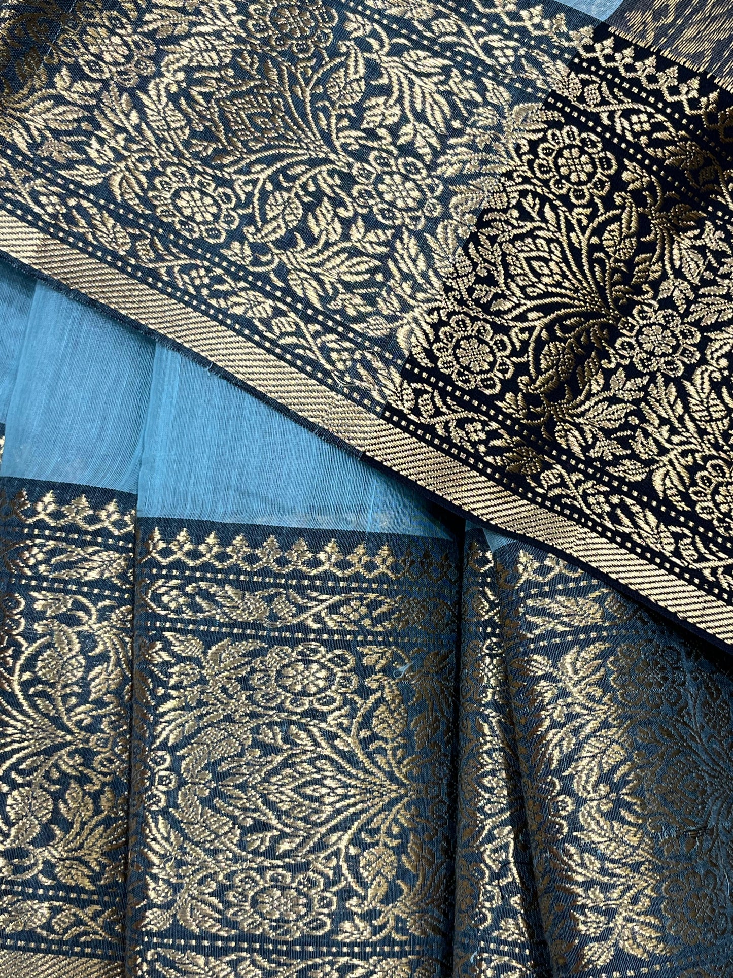 SKY BLUE COTTON PURE HANDLOOM CHANDERI SAREE