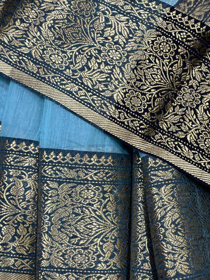 SKY BLUE COTTON PURE HANDLOOM CHANDERI SAREE