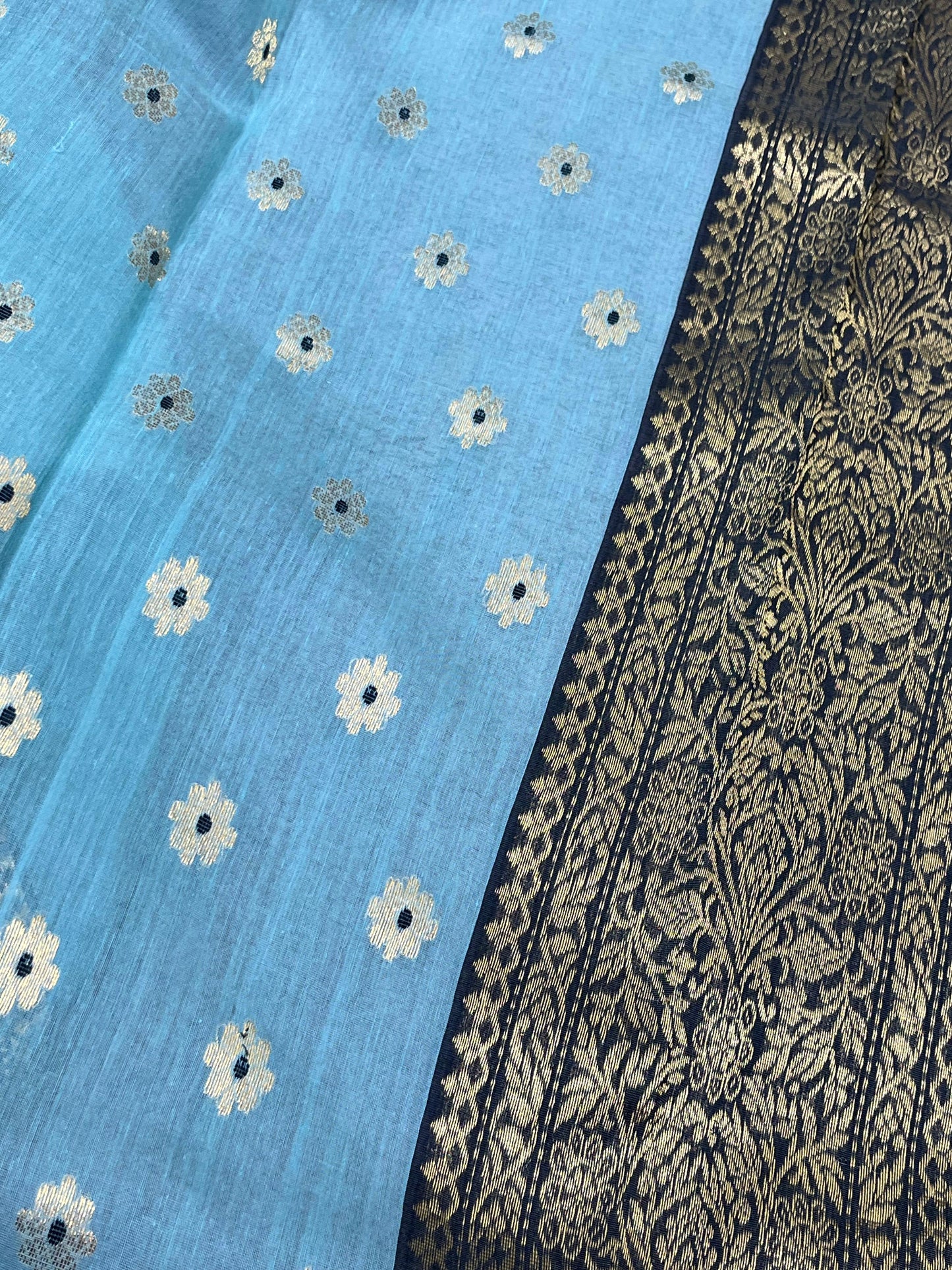 SKY BLUE COTTON PURE HANDLOOM CHANDERI SAREE