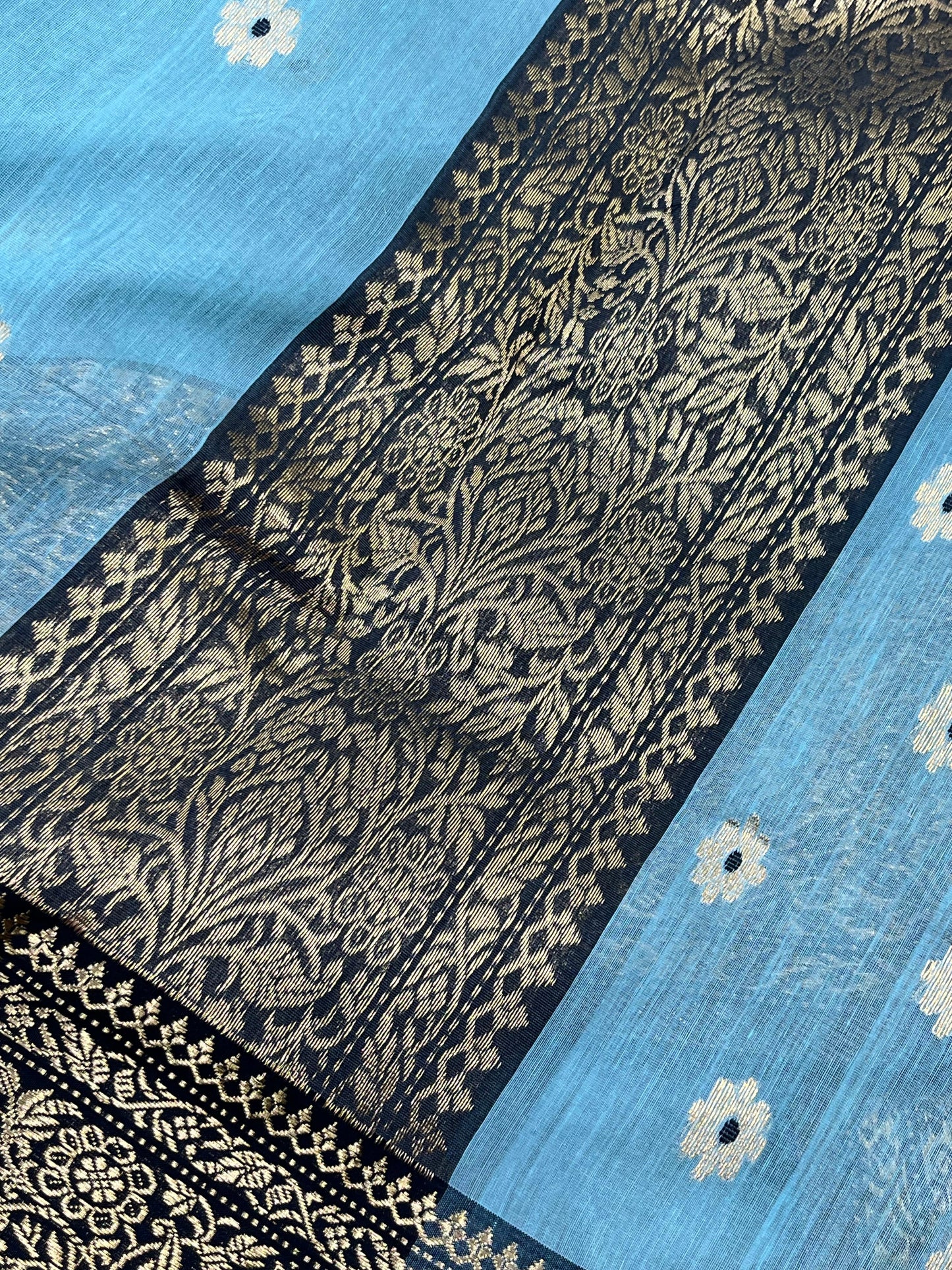 SKY BLUE COTTON PURE HANDLOOM CHANDERI SAREE