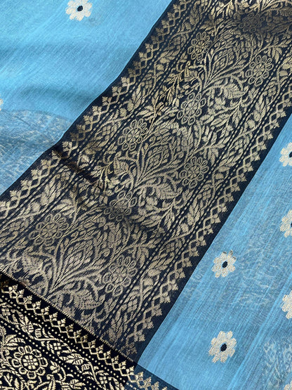 SKY BLUE COTTON PURE HANDLOOM CHANDERI SAREE