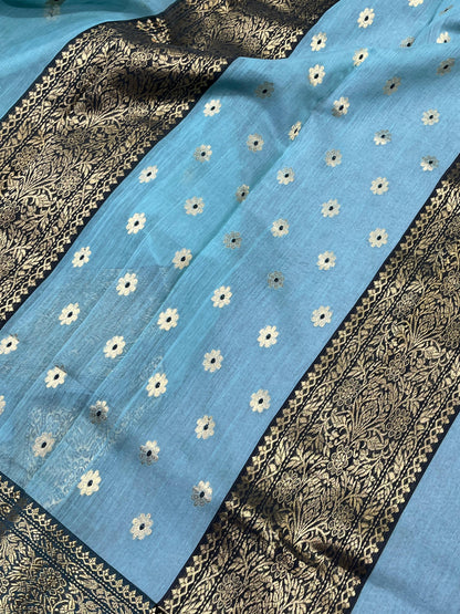 SKY BLUE COTTON PURE HANDLOOM CHANDERI SAREE