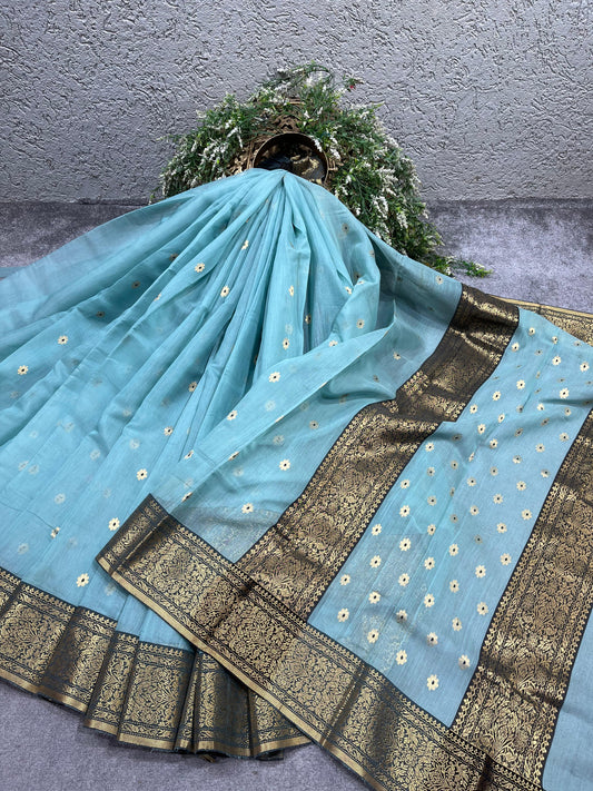 SKY BLUE COTTON PURE HANDLOOM CHANDERI SAREE