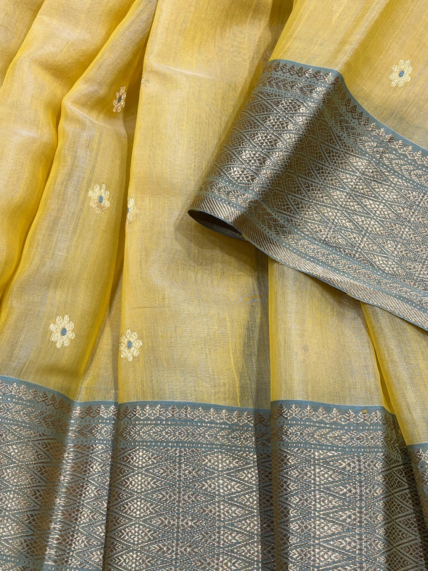 YELLOW COTTON PURE HANDLOOM CHANDERI SAREE