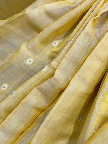 YELLOW COTTON PURE HANDLOOM CHANDERI SAREE