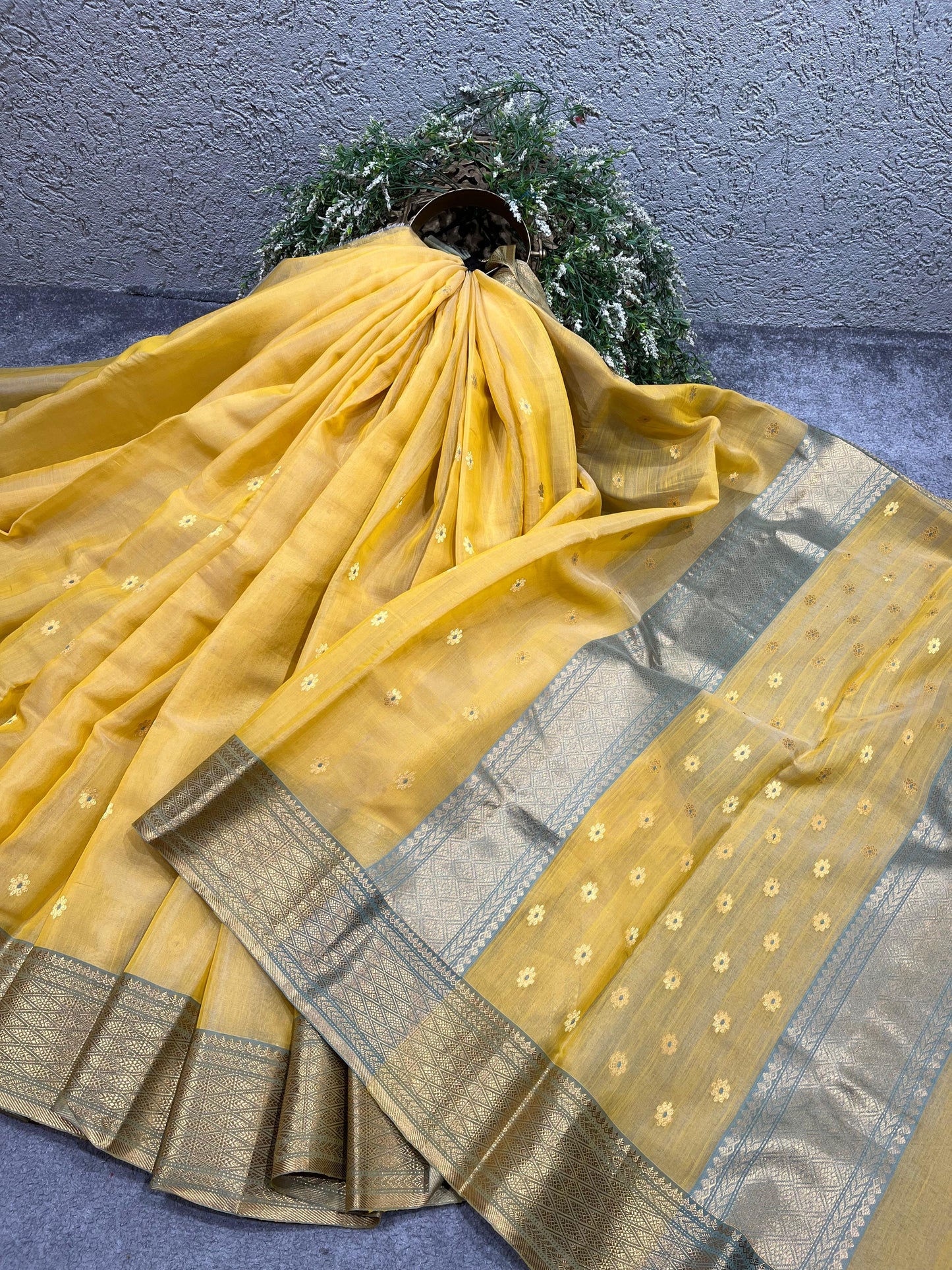 YELLOW COTTON PURE HANDLOOM CHANDERI SAREE