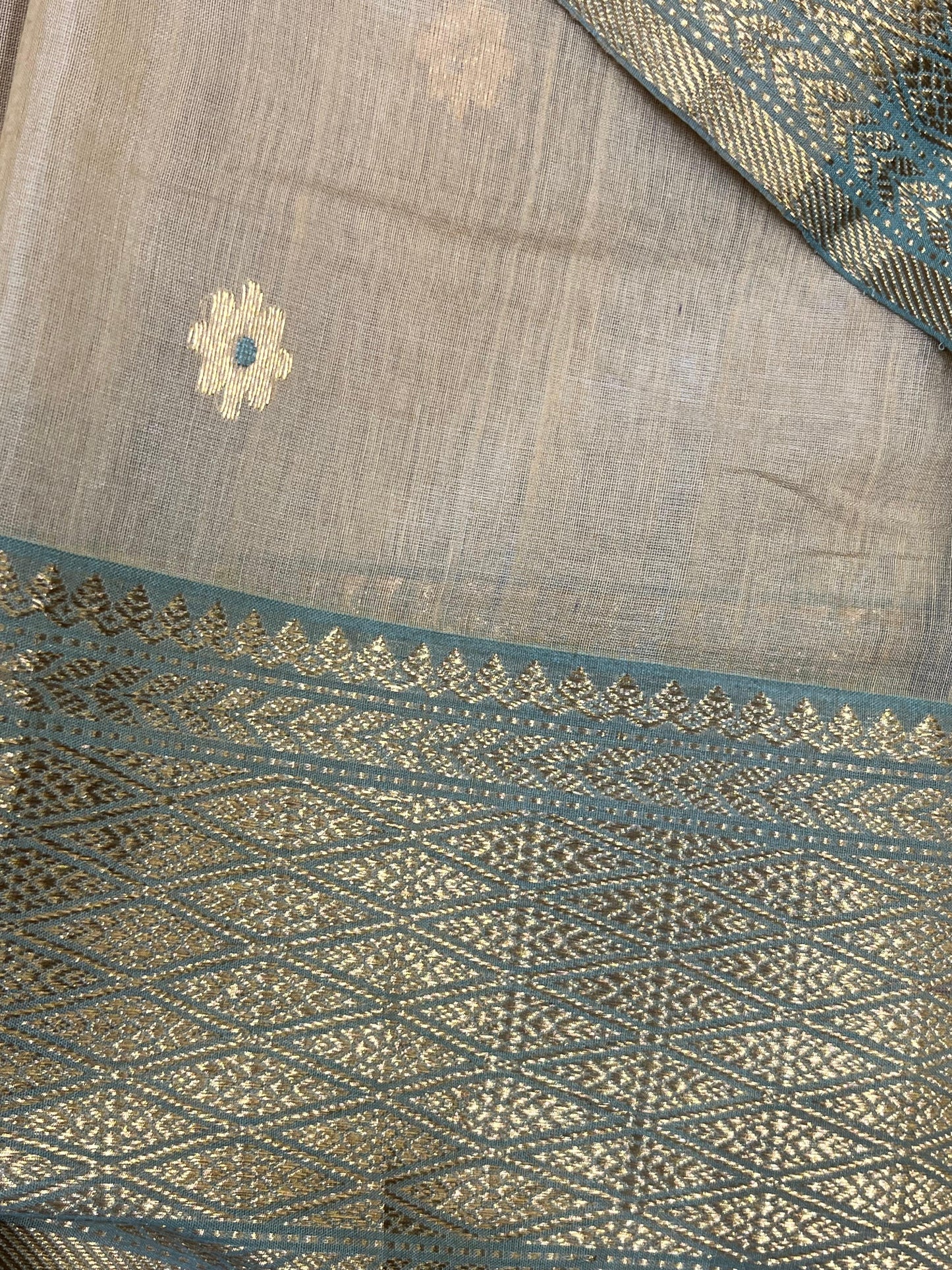 BEIGE COTTON PURE HANDLOOM CHANDERI SAREE