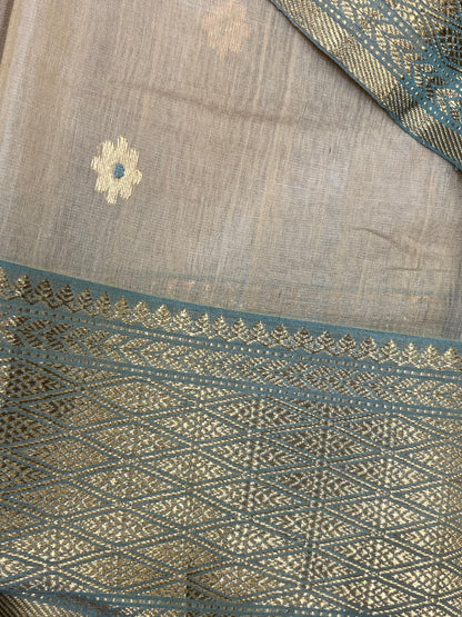 BEIGE COTTON PURE HANDLOOM CHANDERI SAREE