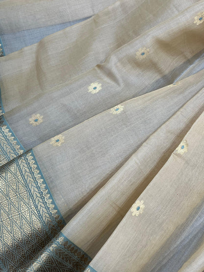 BEIGE COTTON PURE HANDLOOM CHANDERI SAREE