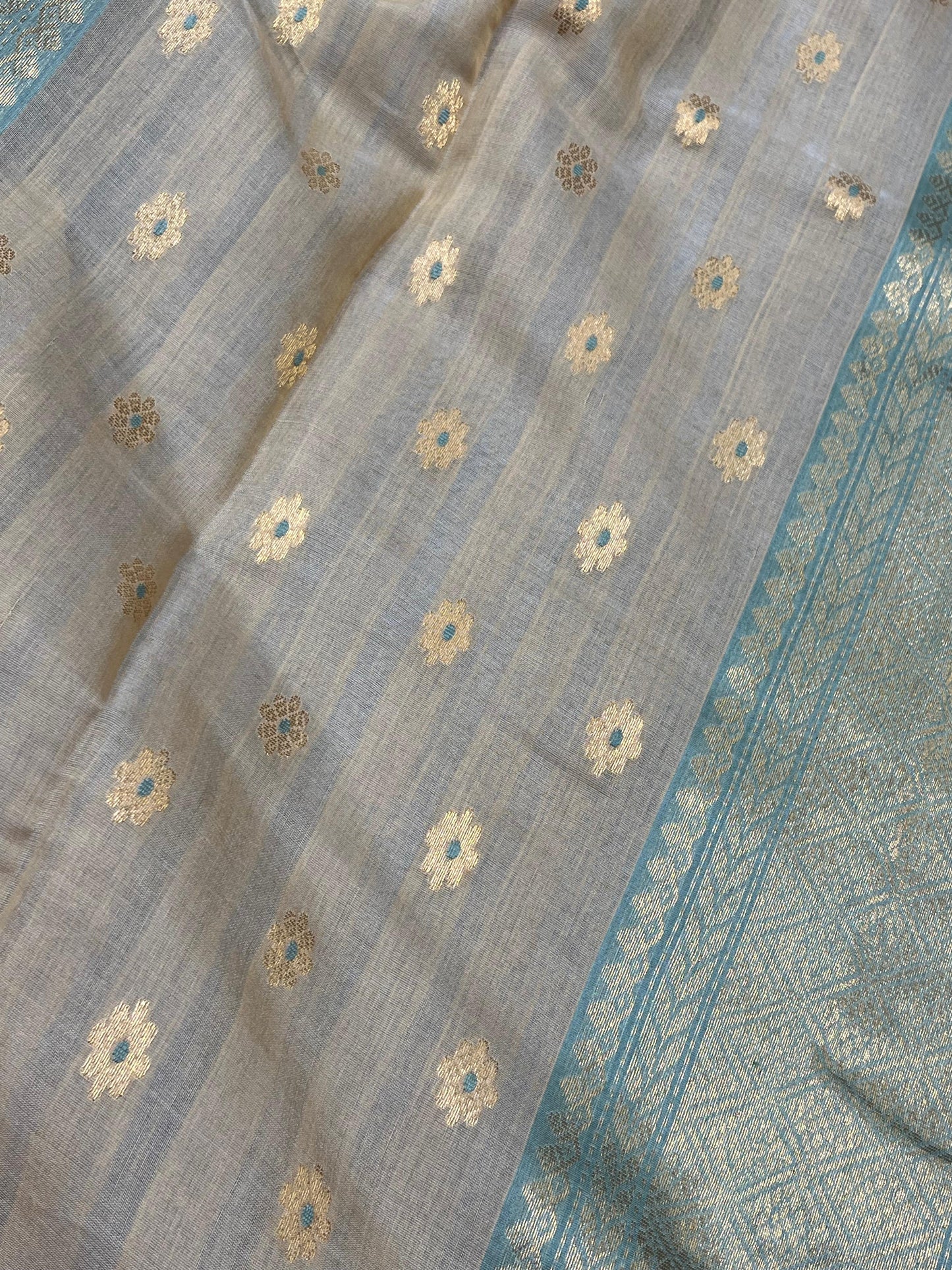 BEIGE COTTON PURE HANDLOOM CHANDERI SAREE