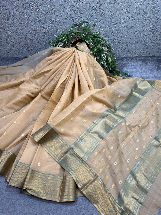BEIGE COTTON PURE HANDLOOM CHANDERI SAREE