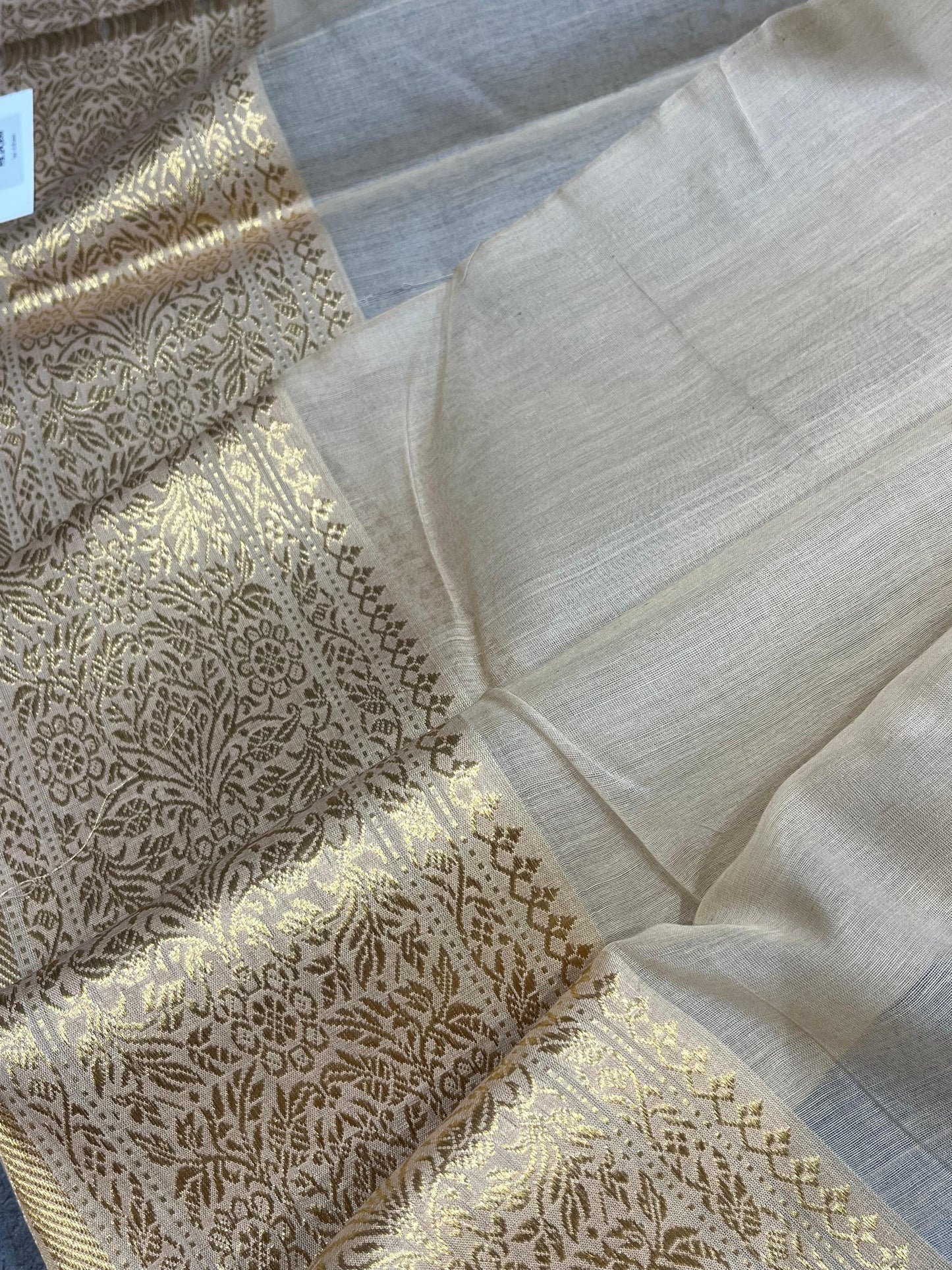 LIGHT BEIGE COTTON PURE HANDLOOM CHANDERI SAREE