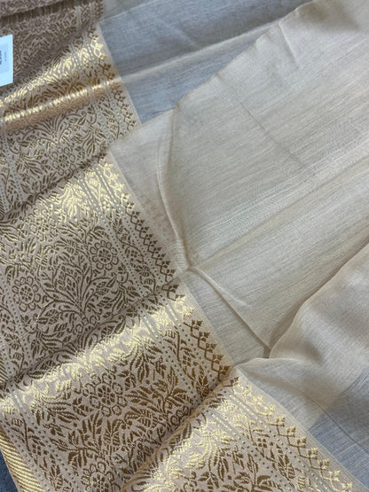 LIGHT BEIGE COTTON PURE HANDLOOM CHANDERI SAREE