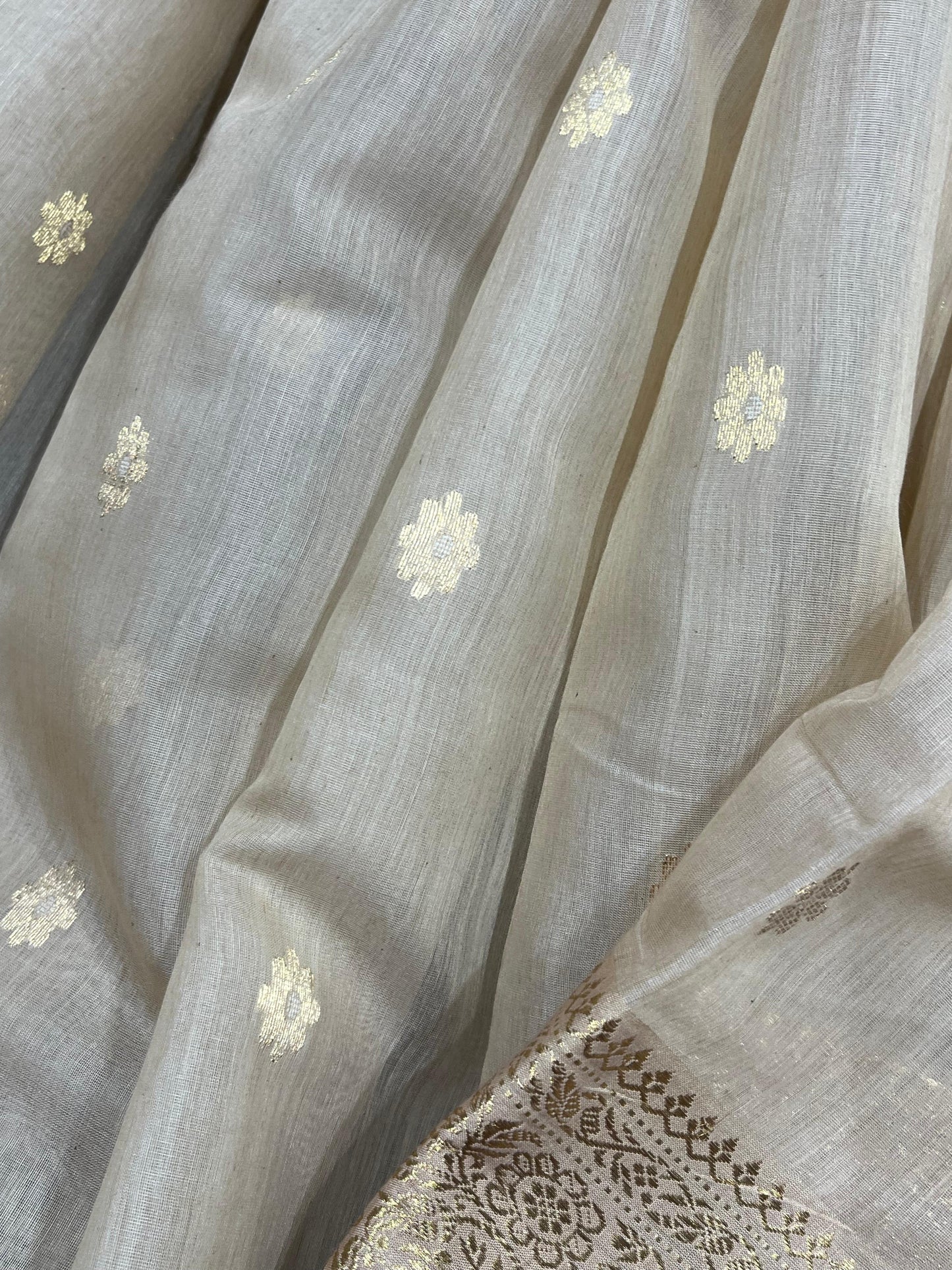 LIGHT BEIGE COTTON PURE HANDLOOM CHANDERI SAREE