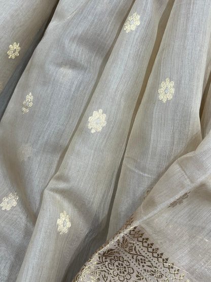 LIGHT BEIGE COTTON PURE HANDLOOM CHANDERI SAREE