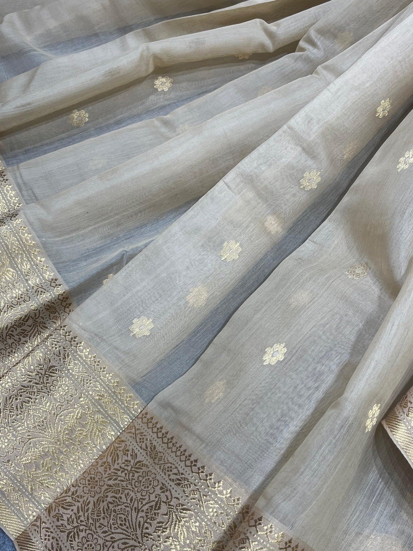 LIGHT BEIGE COTTON PURE HANDLOOM CHANDERI SAREE