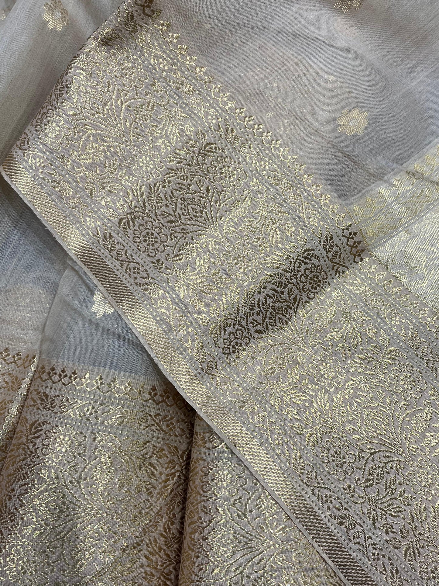 LIGHT BEIGE COTTON PURE HANDLOOM CHANDERI SAREE
